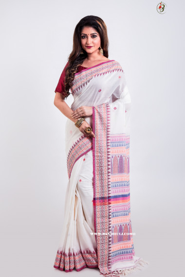 Milky white Cotton Dongria saree