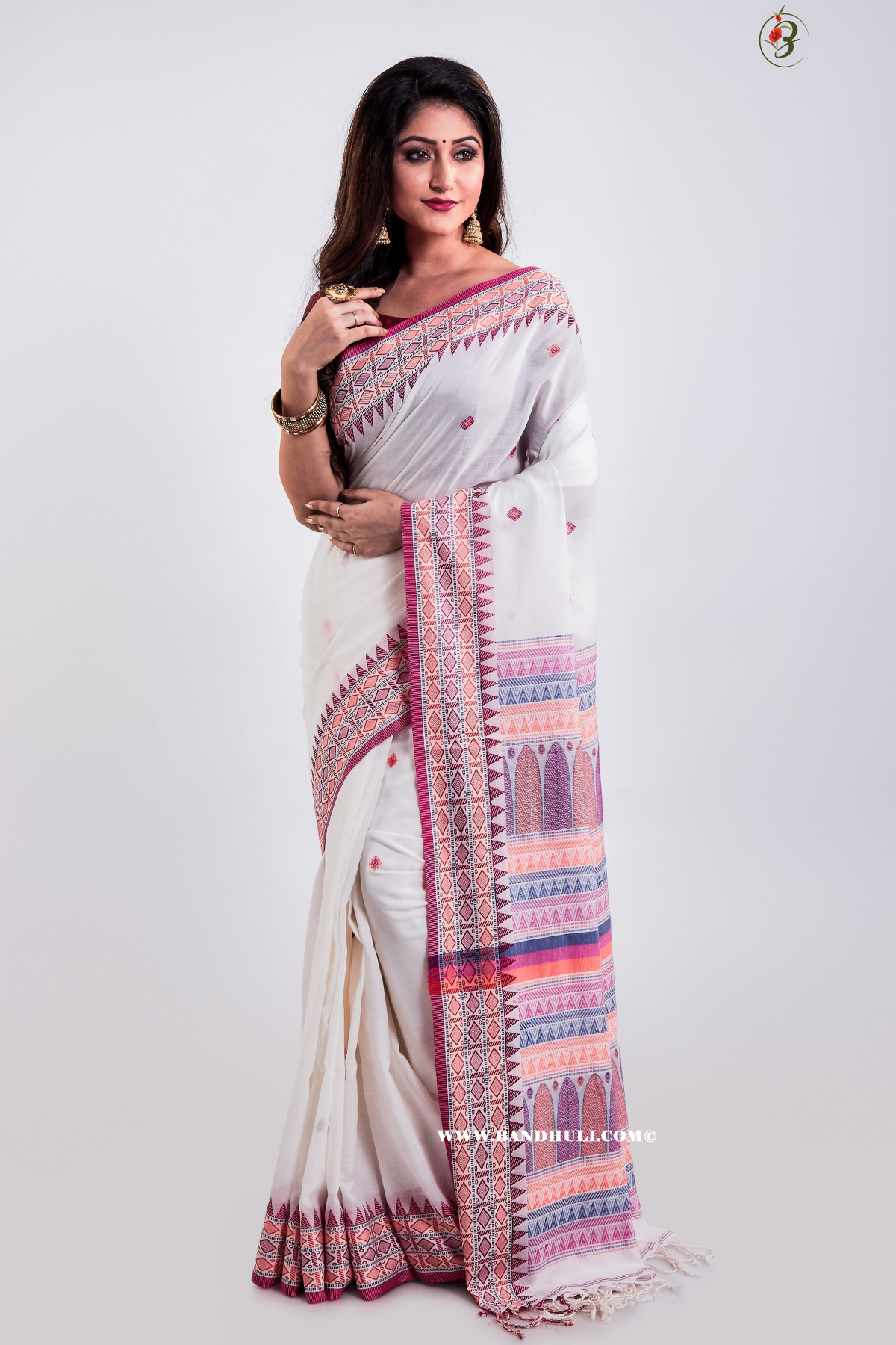 Milky white Cotton Dongria saree