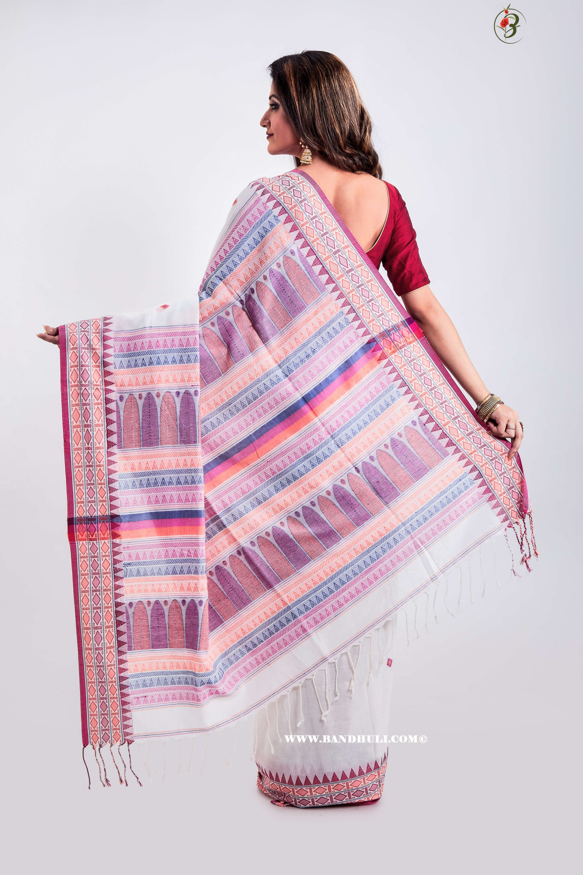 Milky white Cotton Dongria saree