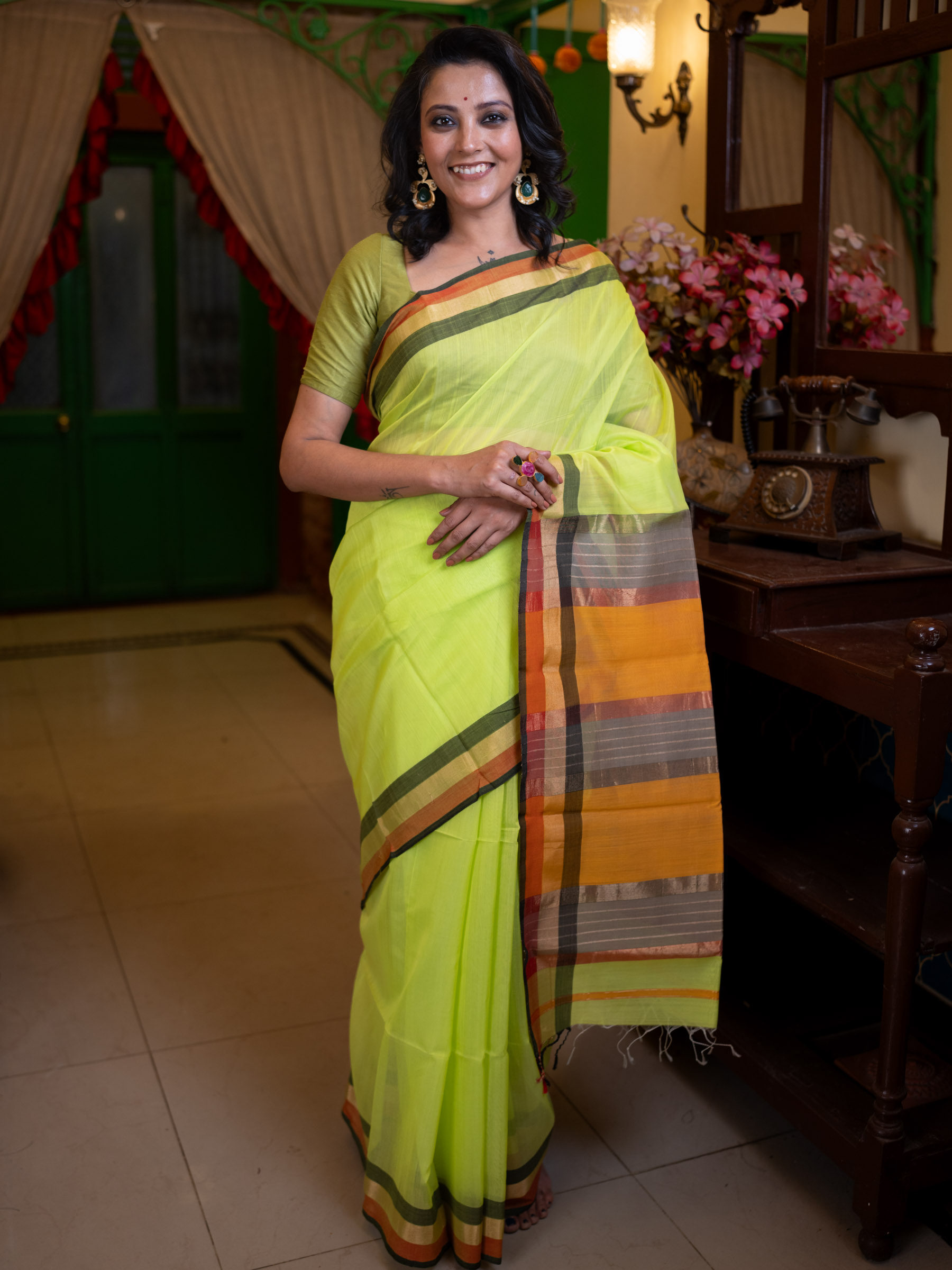 Neon Green Woven Pure Silk Cotton - BBS65