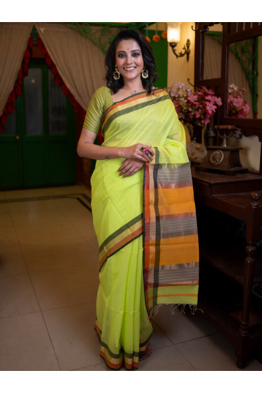 Neon Green Woven Pure Silk Cotton - BBS65