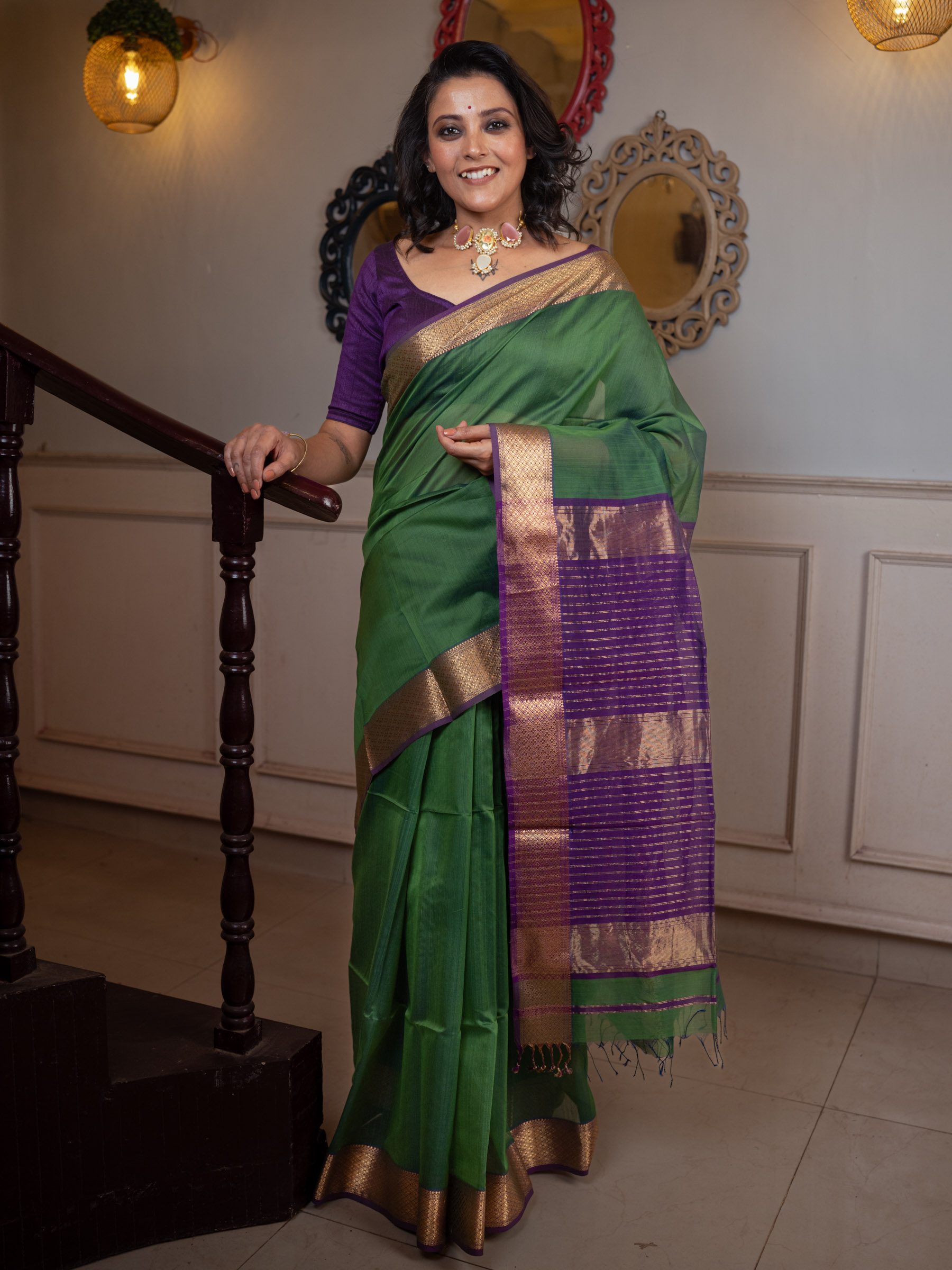 Bottle Green Woven Pure Silk Cotton - BBS66