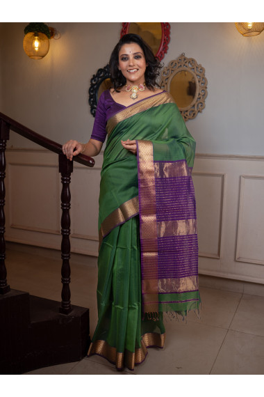 Bottle Green Woven Pure Silk Cotton - BBS66