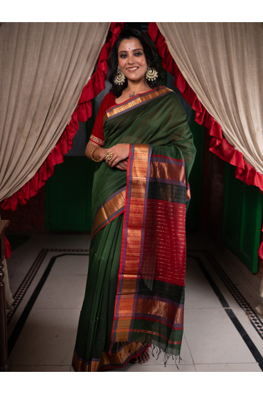 Bottle Green Woven Pure Silk Cotton - BBS70