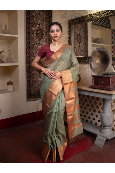 Light Olive Green Woven Pure Silk Cotton - BBS73