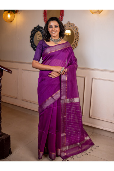 Purple Woven Pure Silk Cotton - BBS74