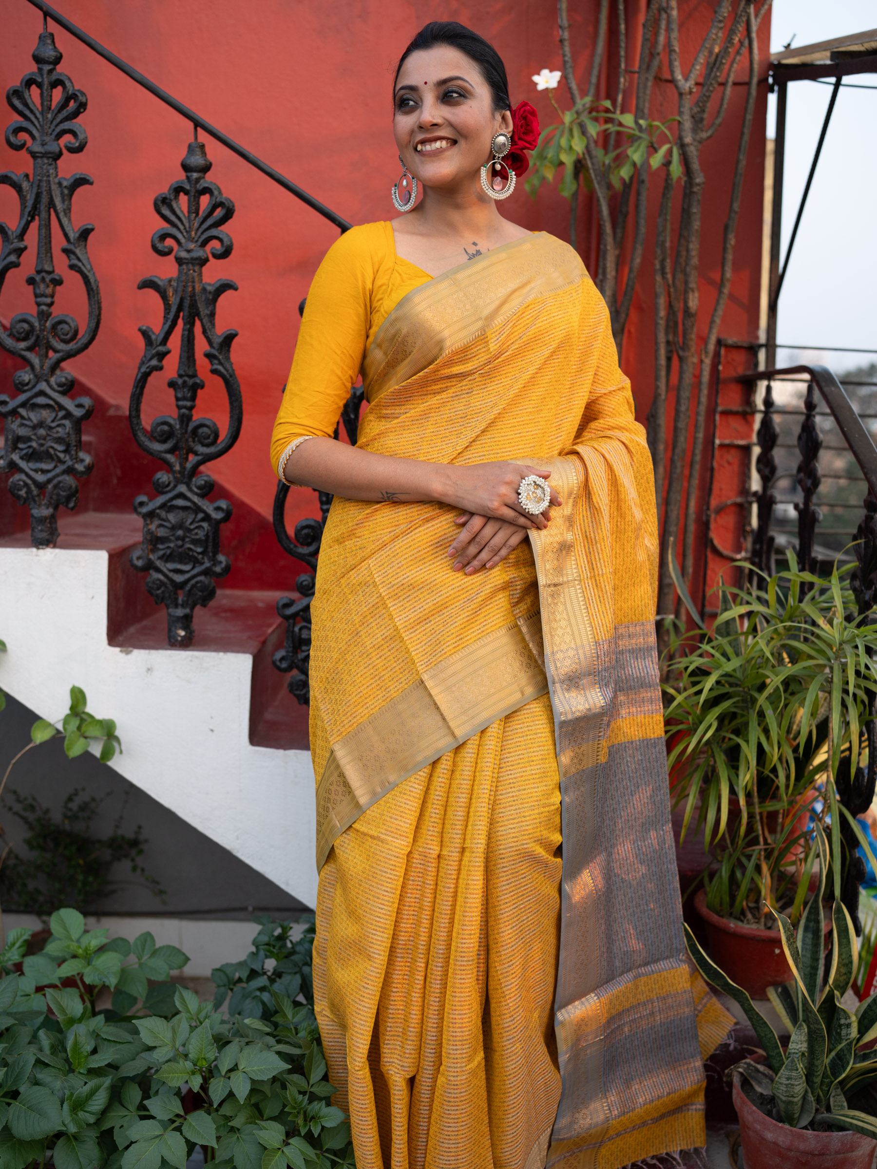 Yellow Woven Pure Silk Cotton - BBS77