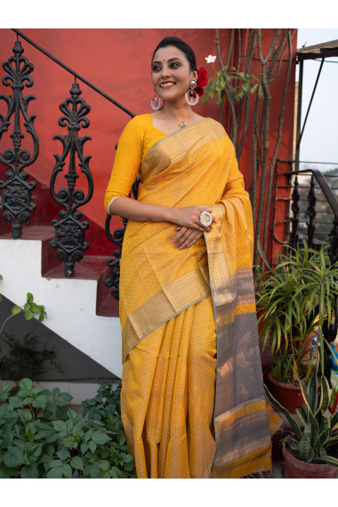 Yellow Woven Pure Silk Cotton - BBS77