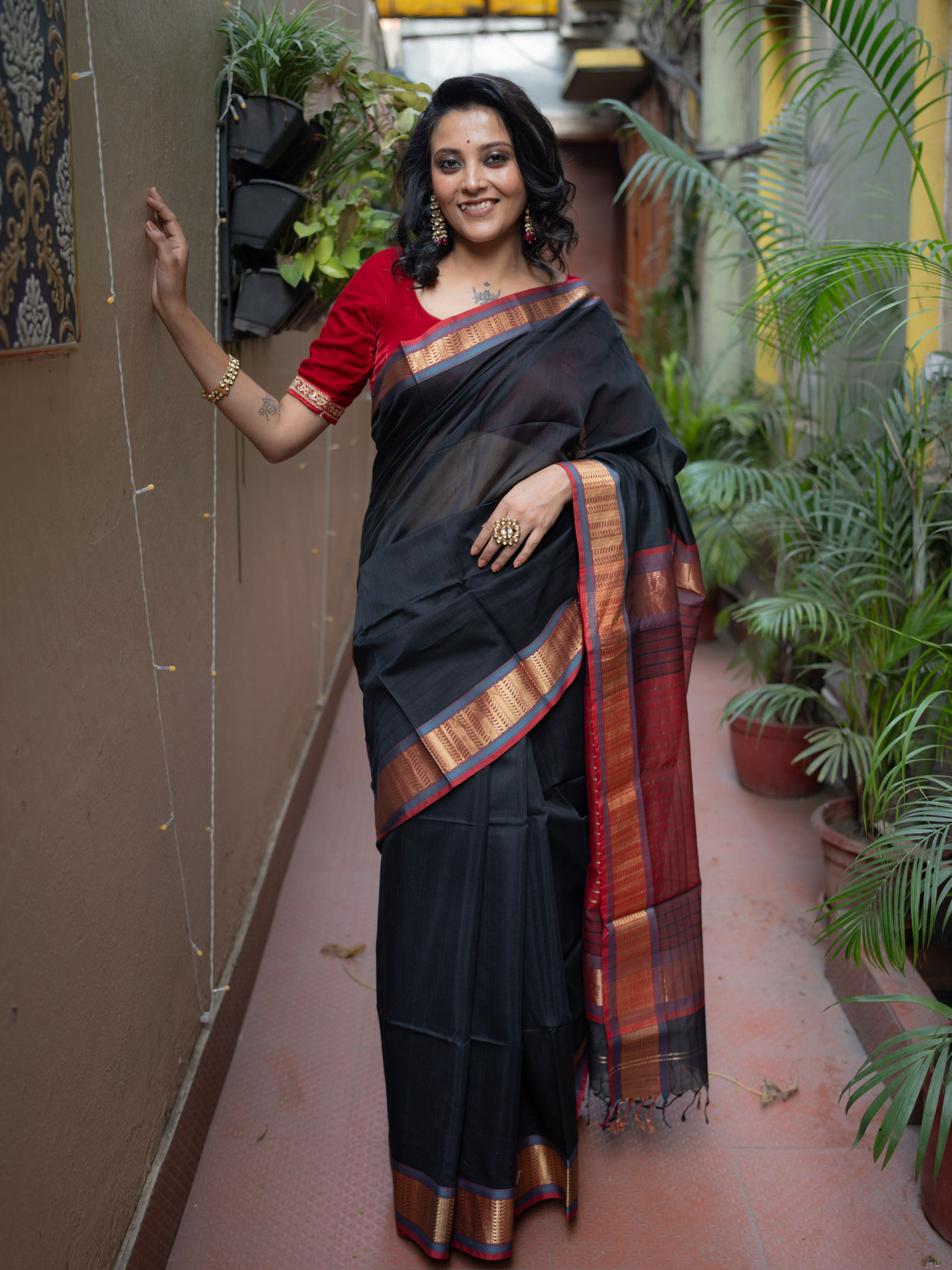 Black Woven Pure Silk Cotton - BBS83