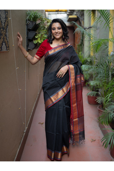 Black Woven Pure Silk Cotton - BBS83