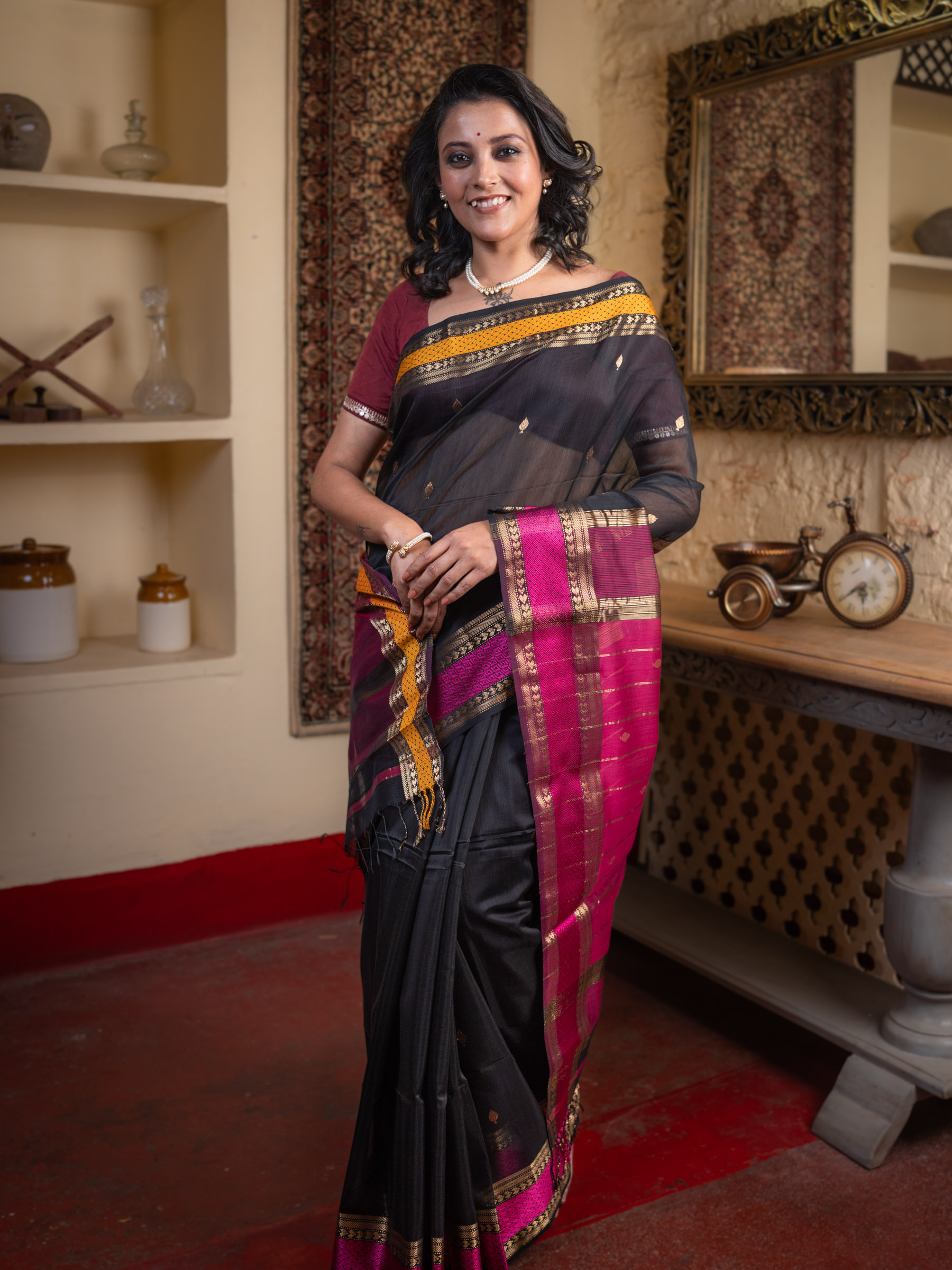 Black Woven Pure Silk Cotton - BBS85