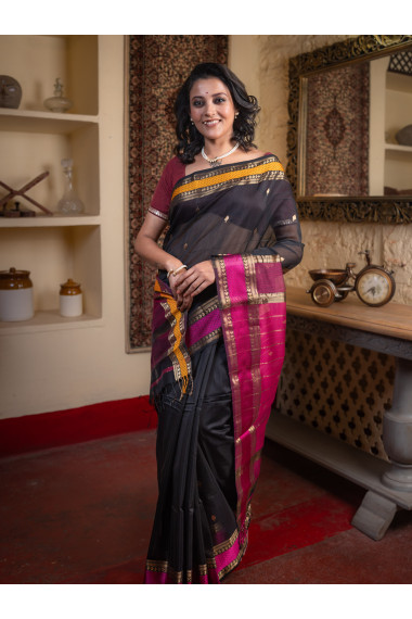 Black Woven Pure Silk Cotton - BBS85