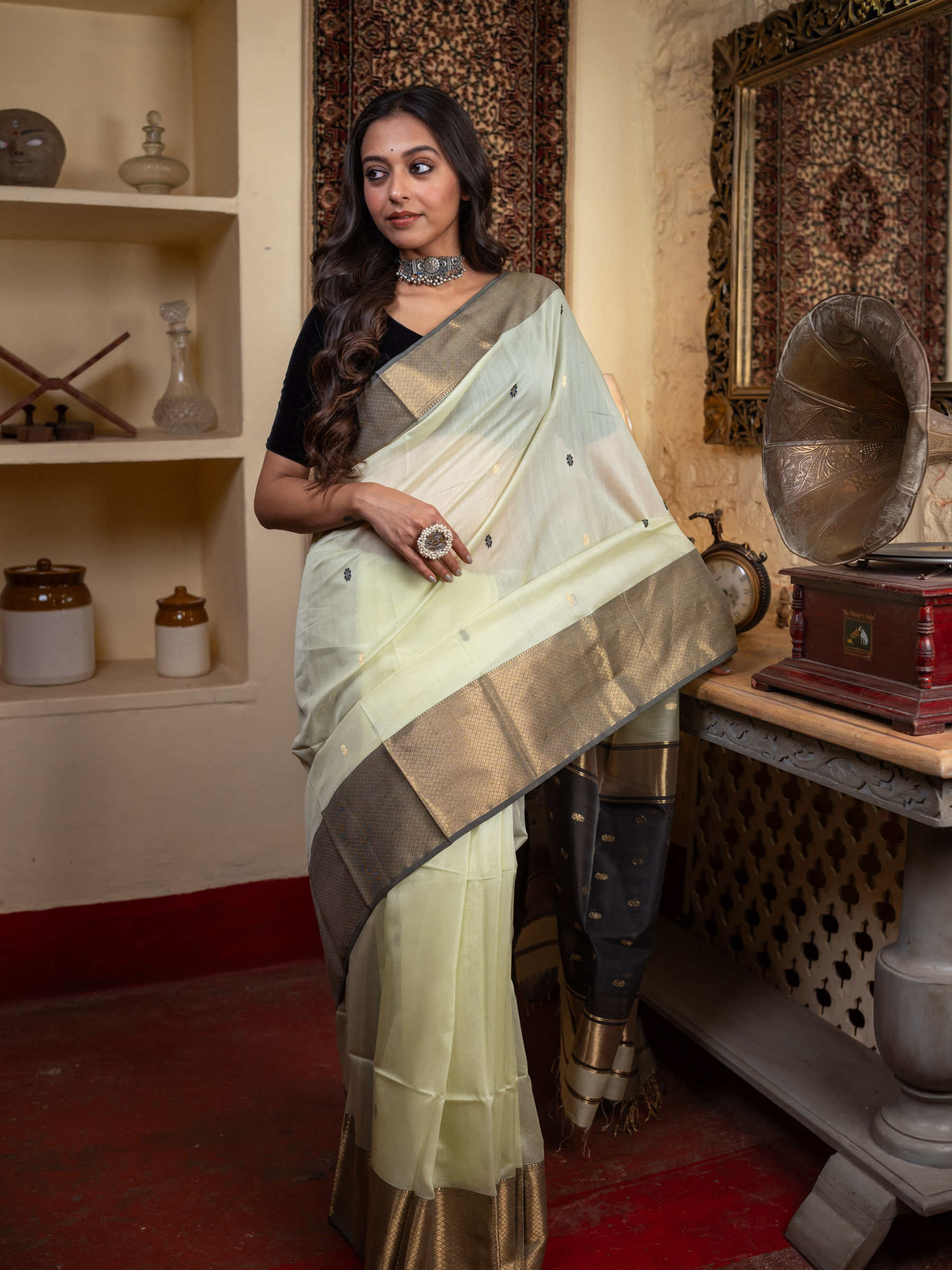 Light Pista Green Woven Pure Silk Cotton - BBS86