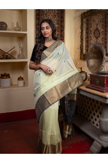 Light Pista Green Woven Pure Silk Cotton - BBS86