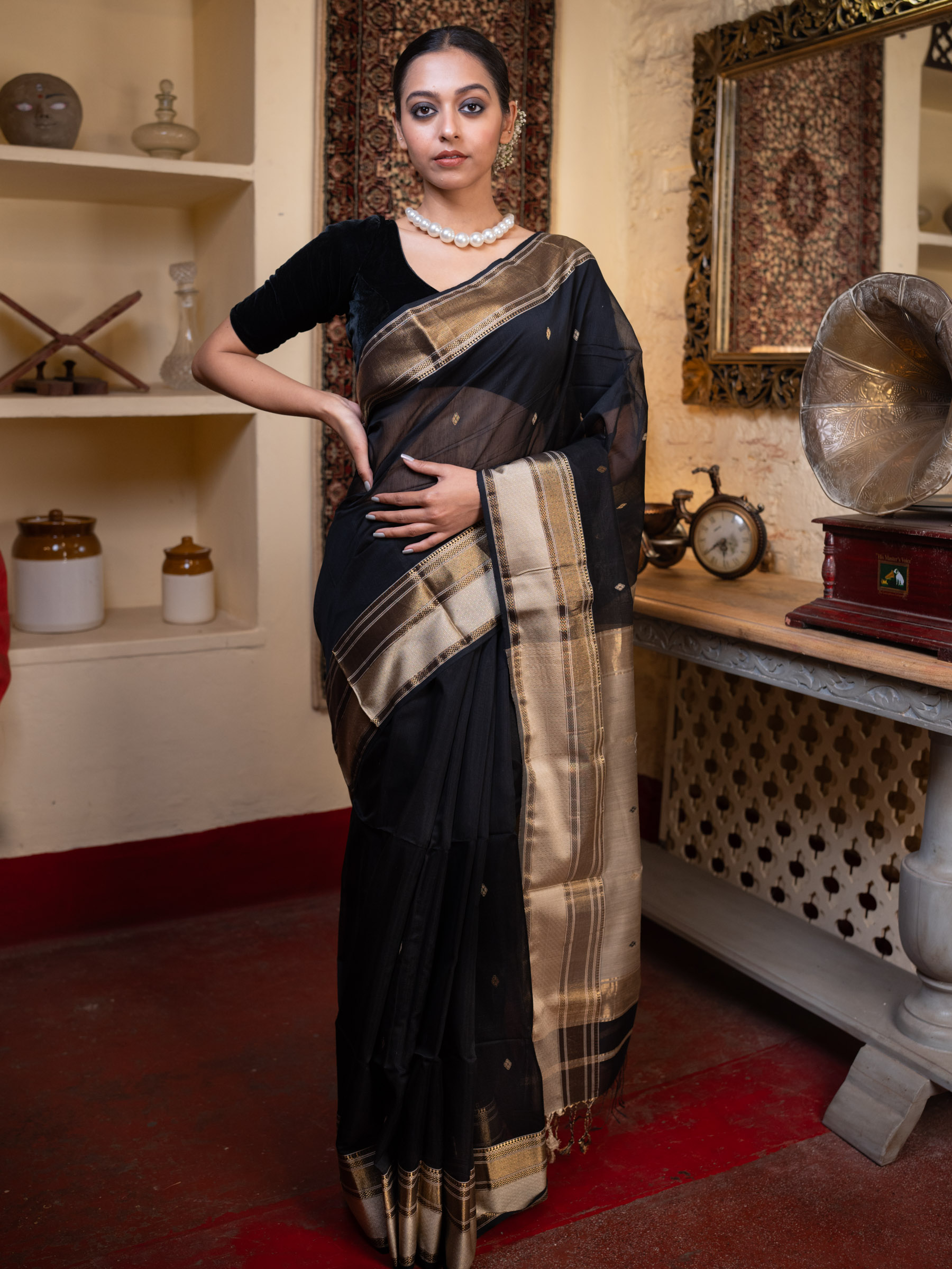 Black Woven Pure Silk Cotton - BBS88