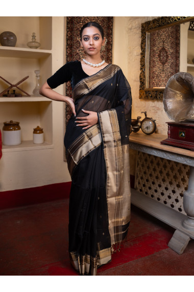 Black Woven Pure Silk Cotton - BBS88