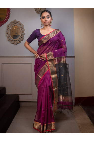 Magenta Woven Pure Silk Cotton - BBS89