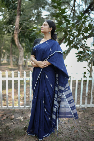 Blue Hand Woven Cotton Jamdani  - BBS307