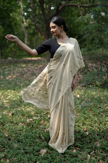 Beige Hand Woven Cotton Jamdani  - BBS309