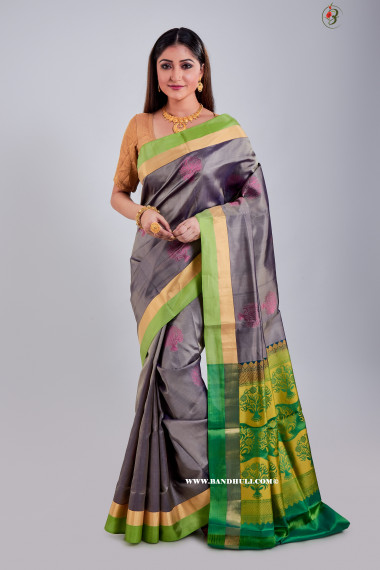 Slate Grey Mulberry Silk Saree