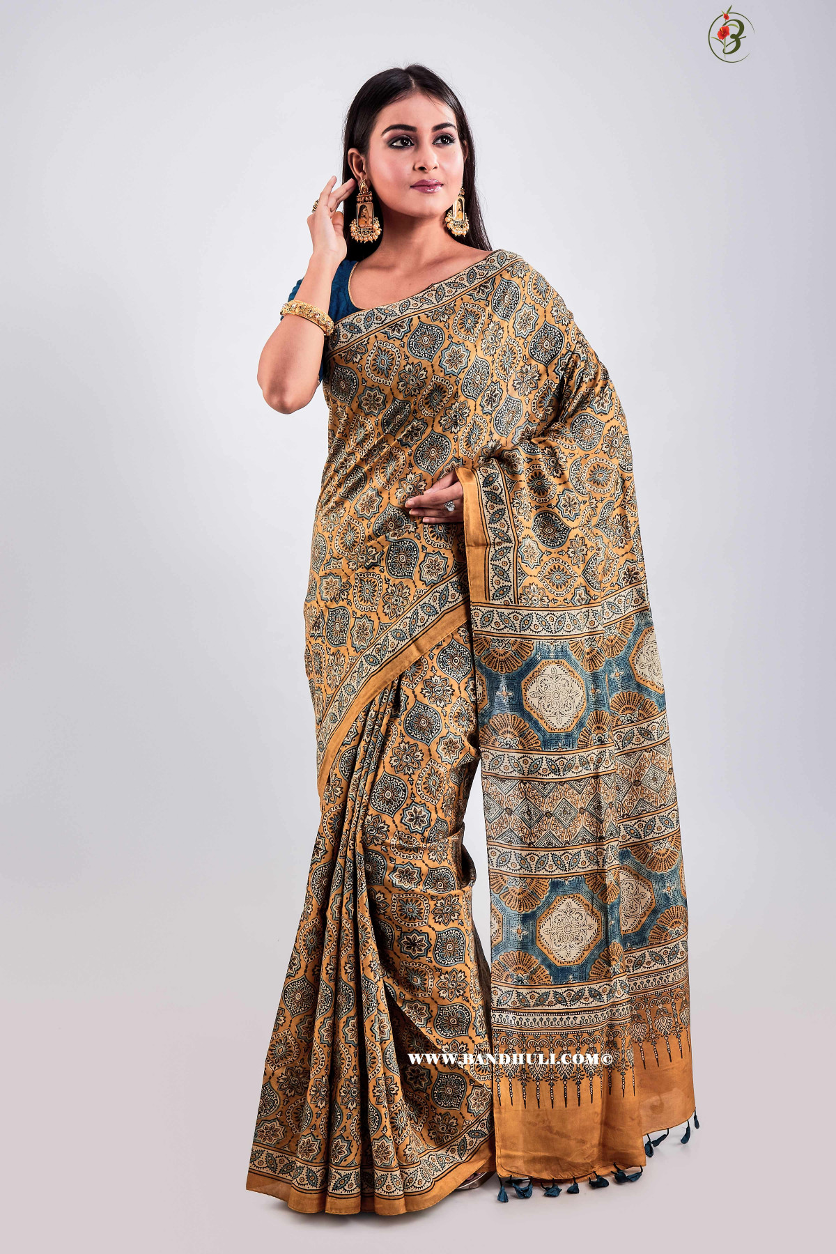 Aifa - Ajrakh Mulberry Silk Saree