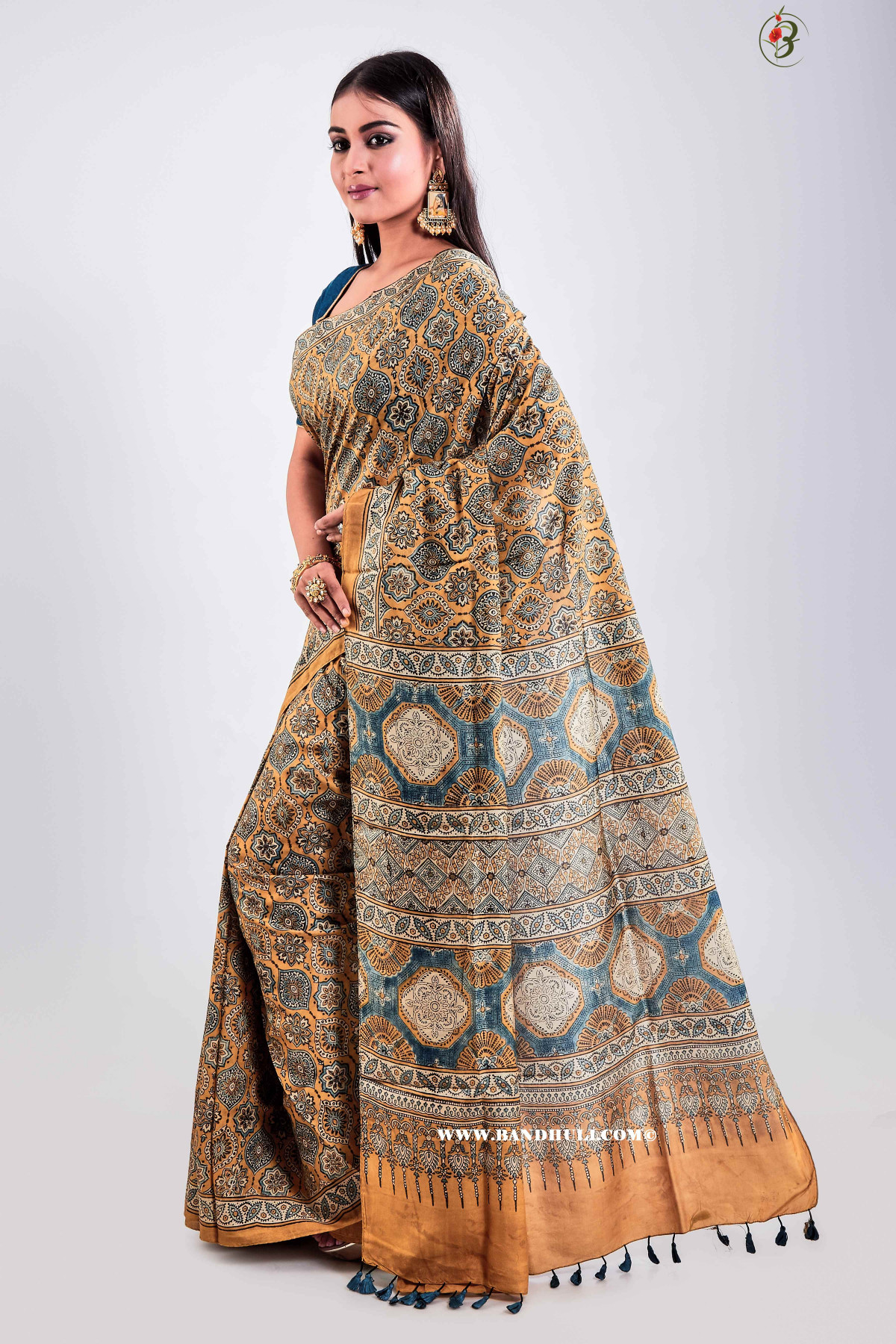 Aifa - Ajrakh Mulberry Silk Saree