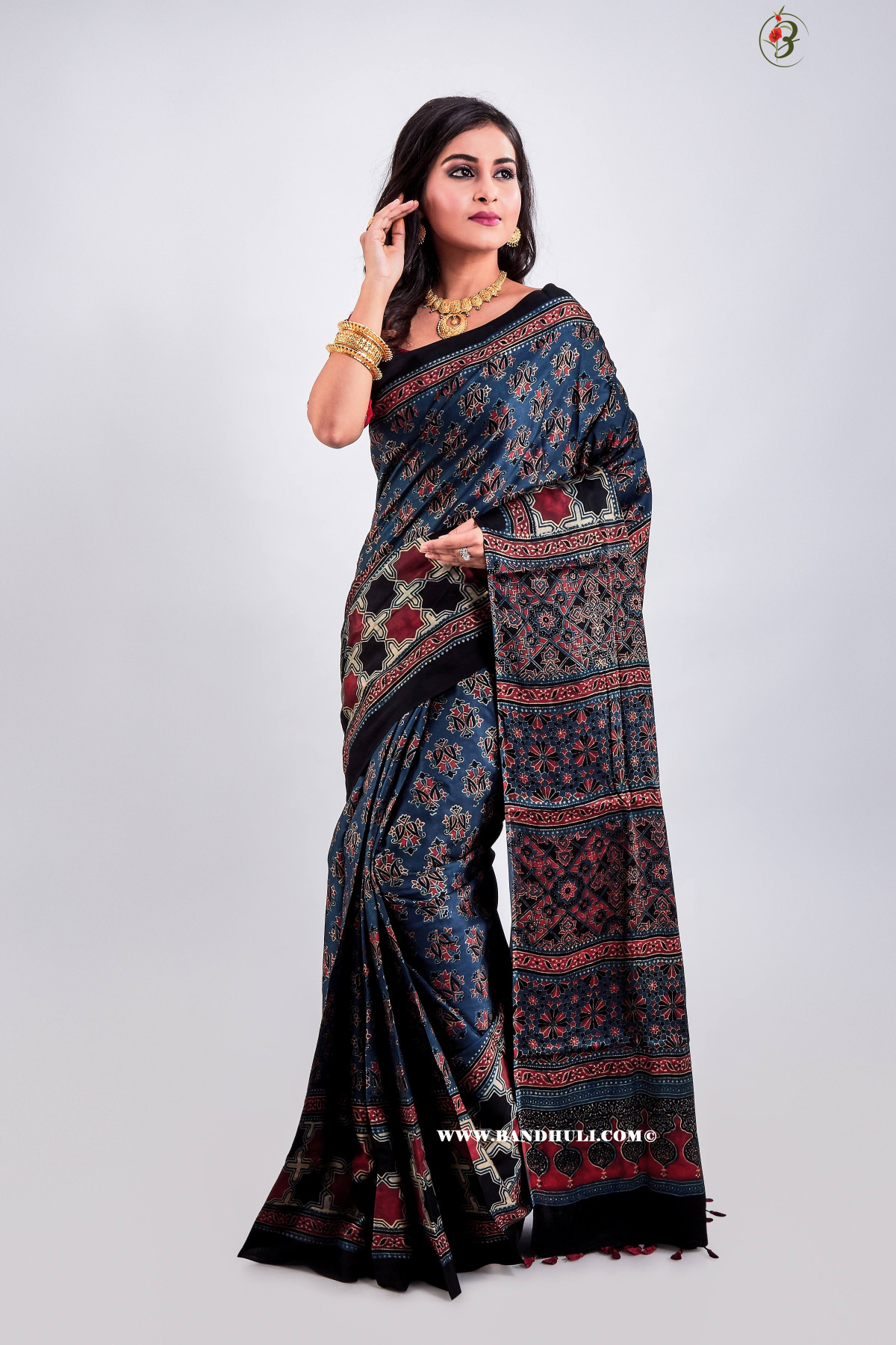 Ishrat - Indigo Ajrakh Modal Silk Saree