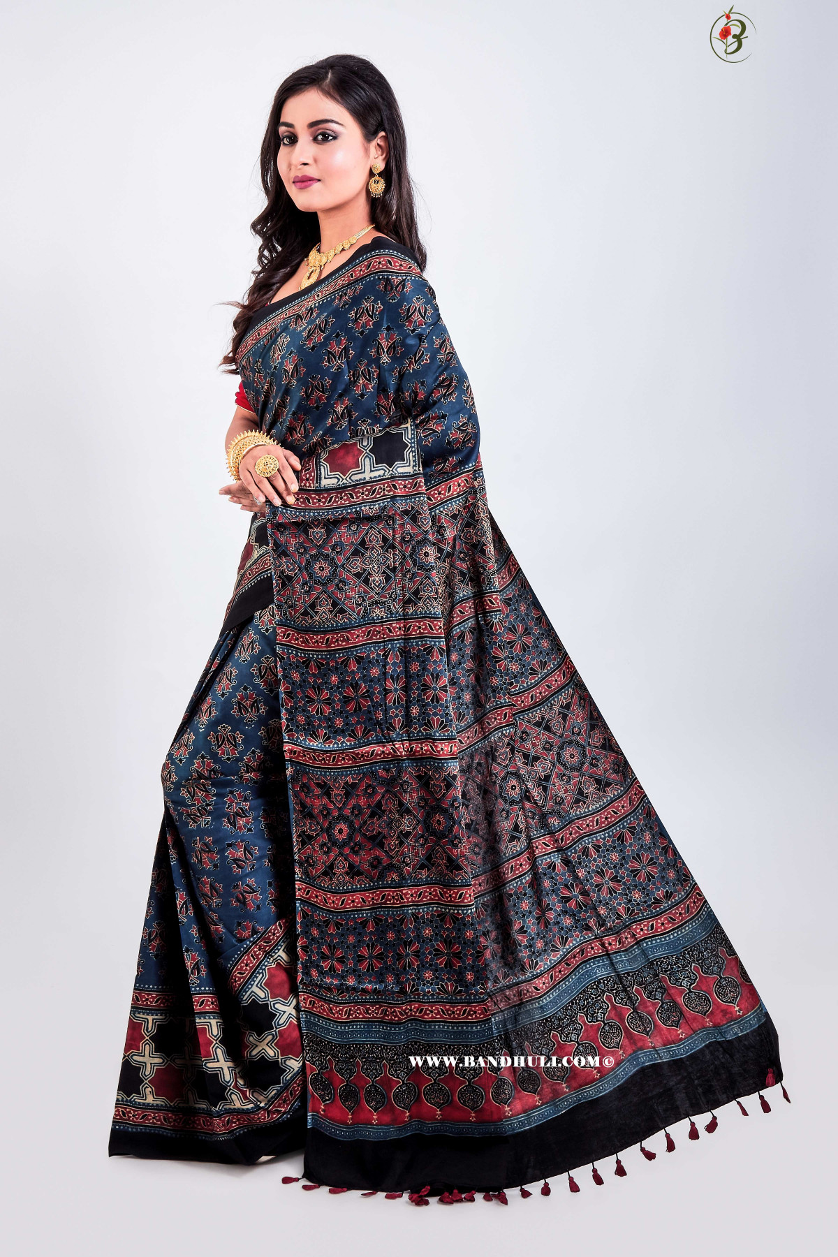 Ishrat - Indigo Ajrakh Modal Silk Saree