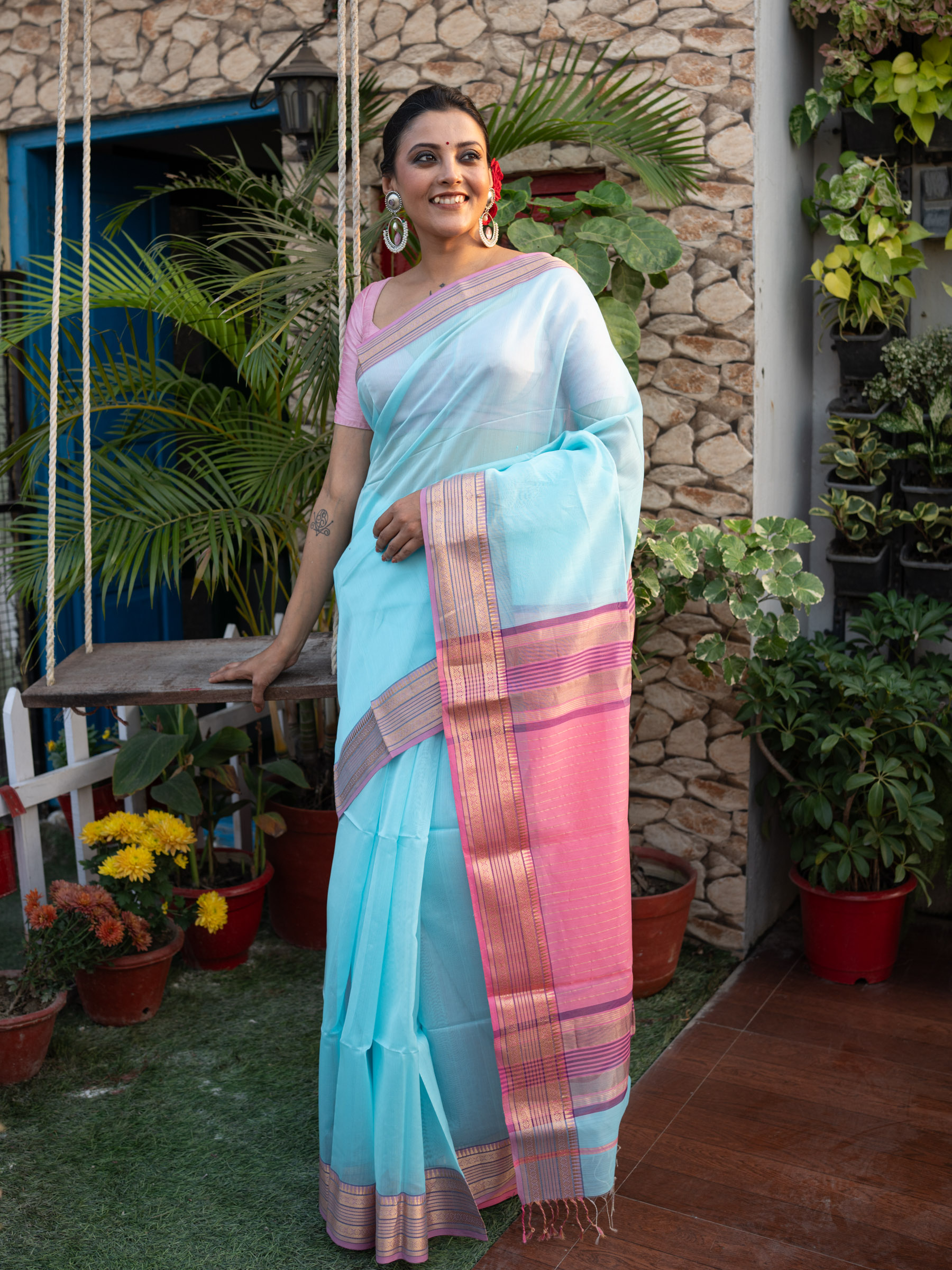 Turquoise Woven Pure Silk Cotton - BBS69