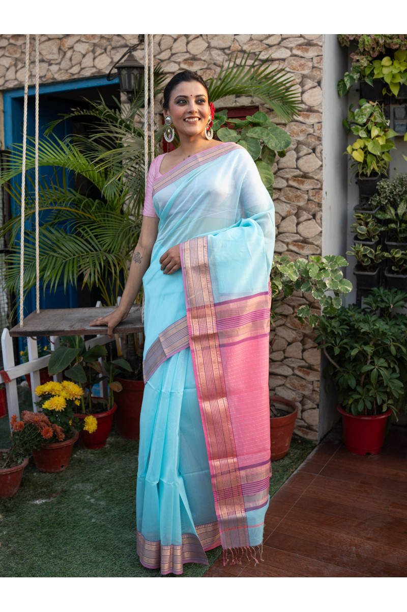 Turquoise Woven Pure Silk Cotton - BBS69