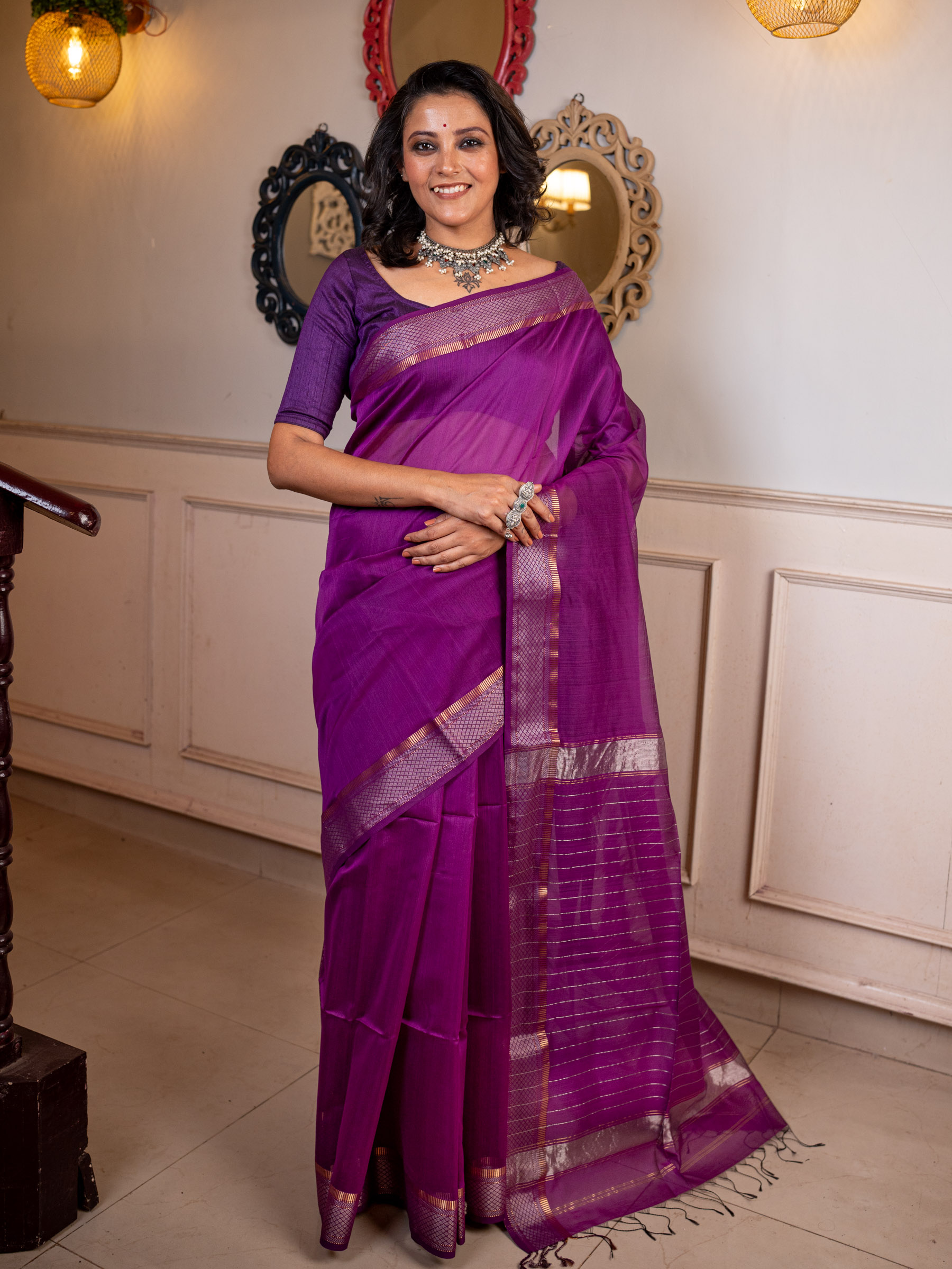 Purple Woven Pure Silk Cotton - BBS74