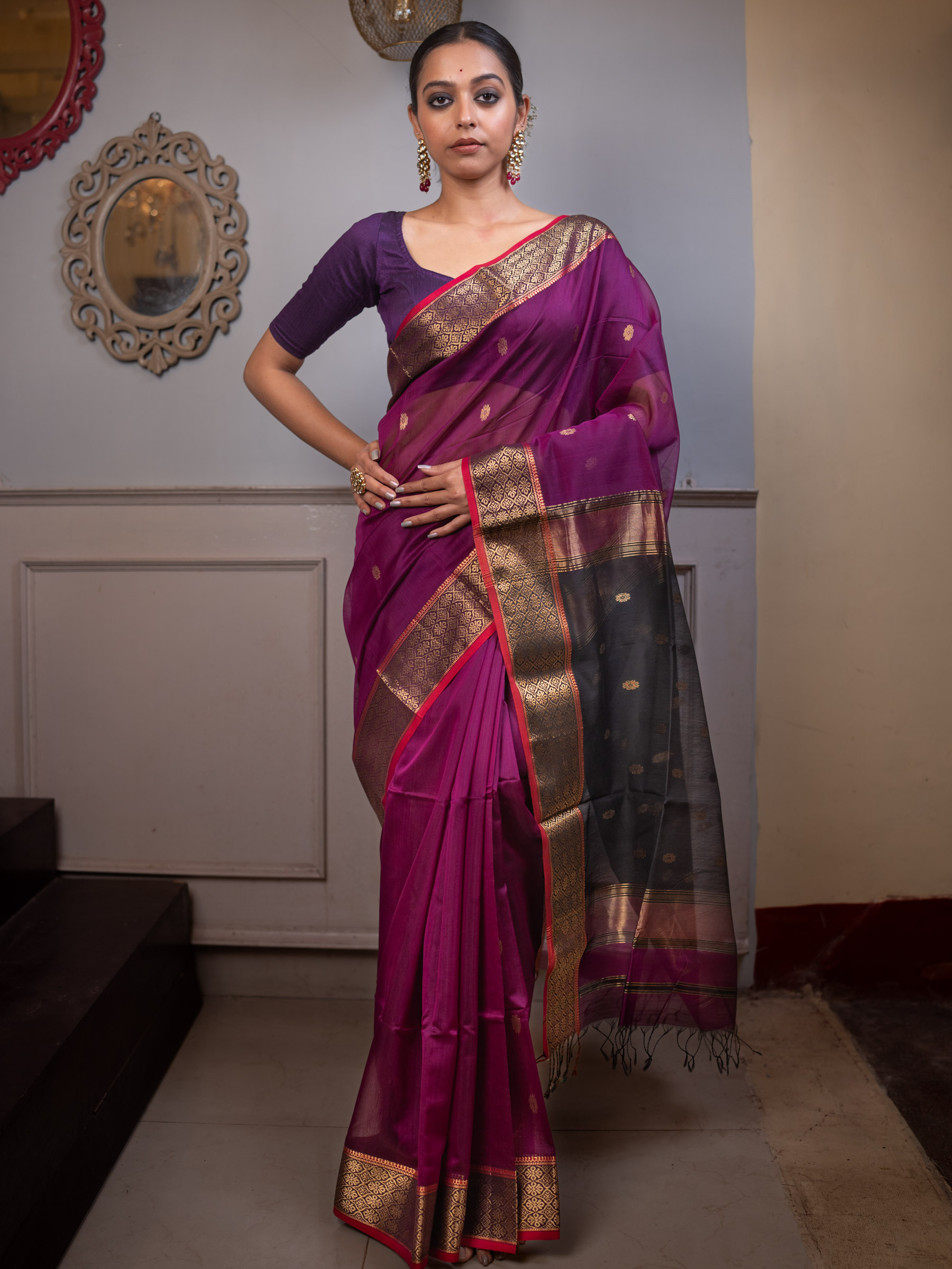 Magenta Woven Pure Silk Cotton - BBS89