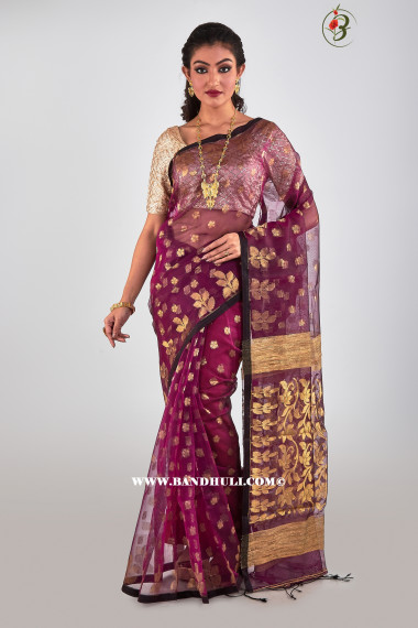 Purple Color Floral Design Jamdani Saree