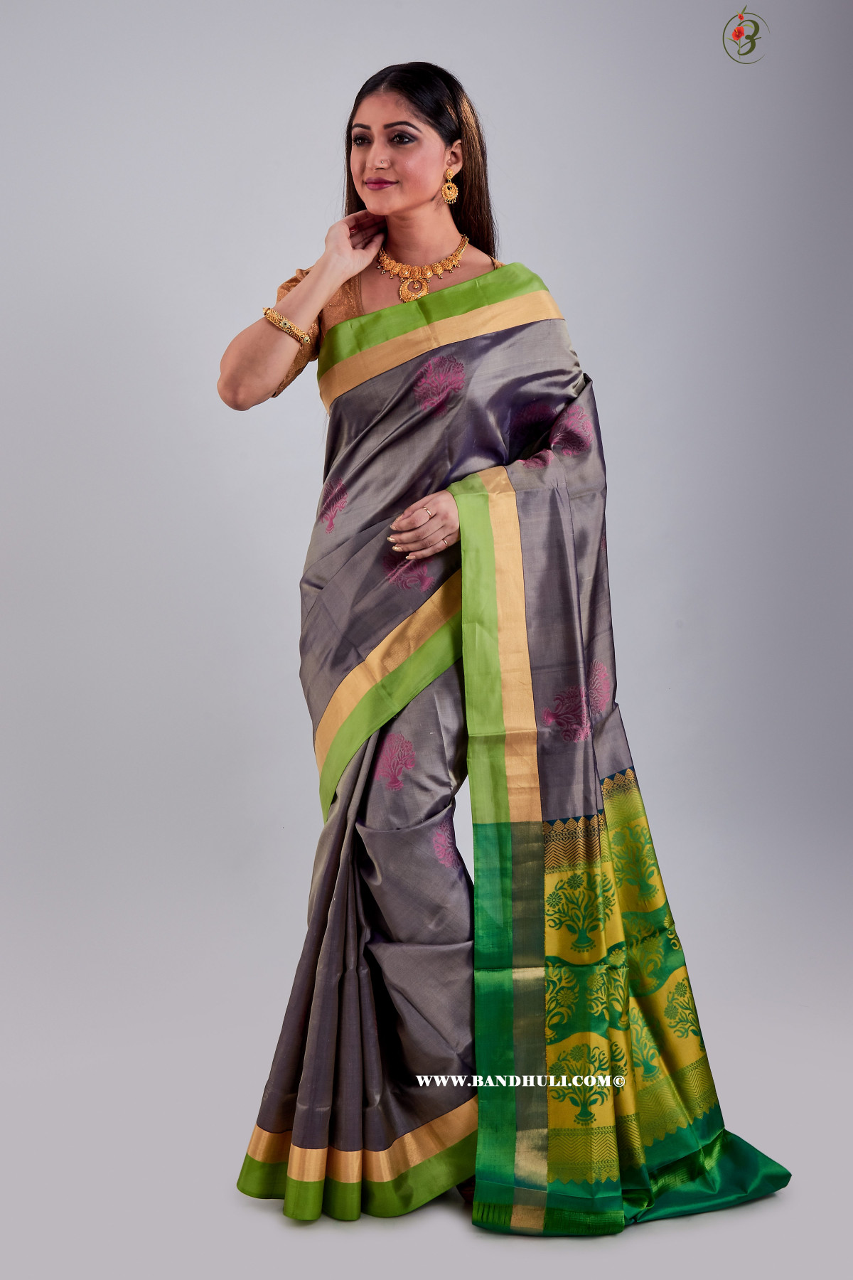 Slate Grey Mulberry Silk Saree