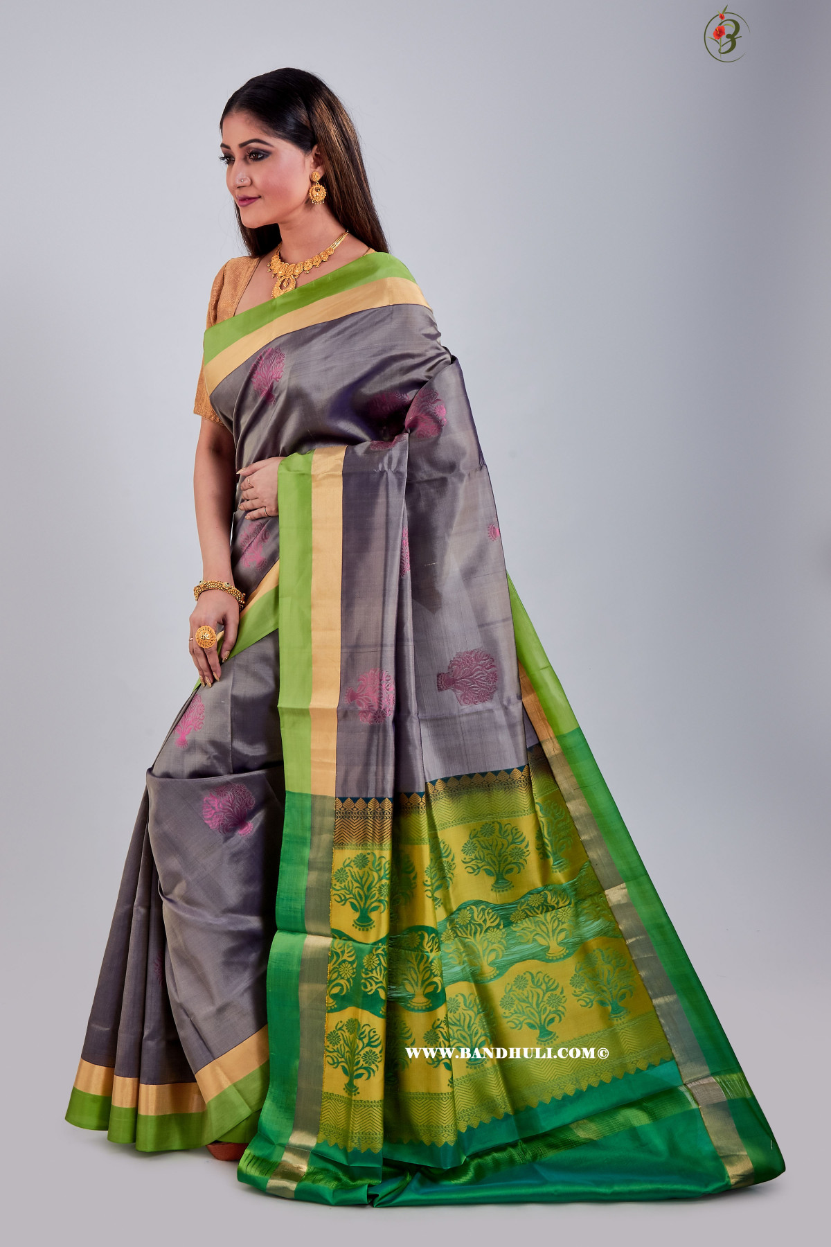 Slate Grey Mulberry Silk Saree