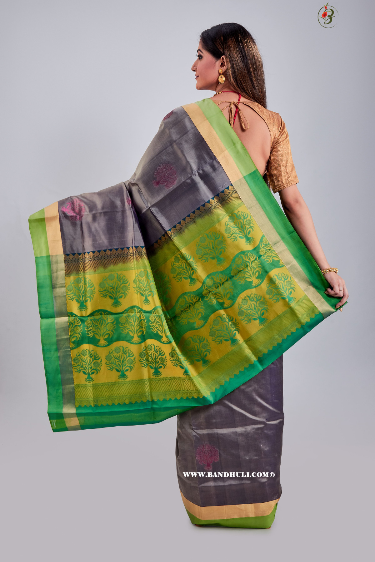 Slate Grey Mulberry Silk Saree